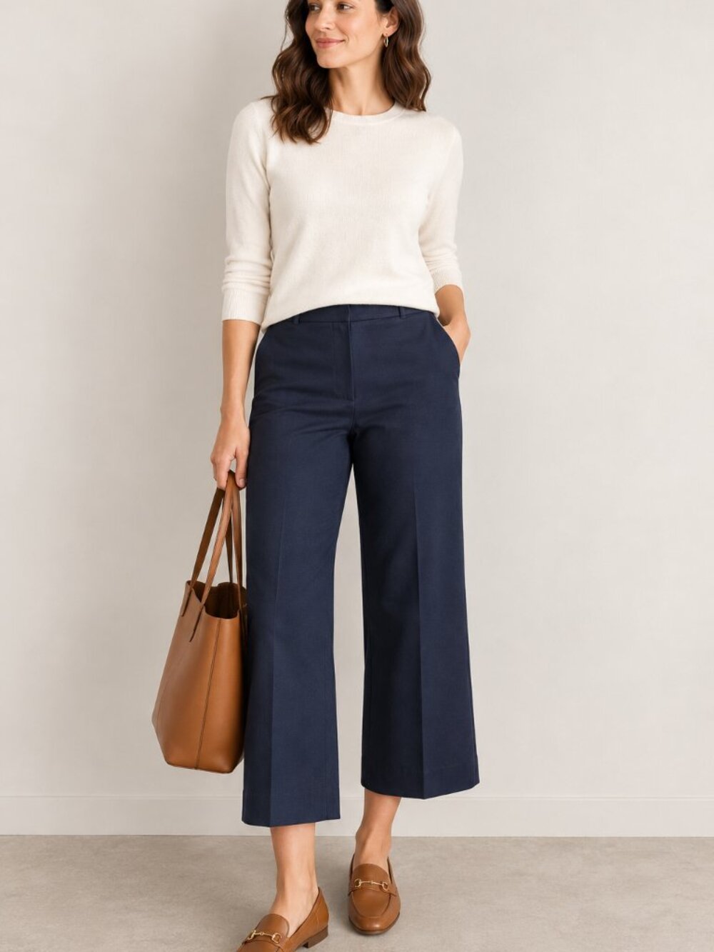 J.Crew Kate Navy Blue Cropped Wide Leg Pants Size 8 High Rise Trousers